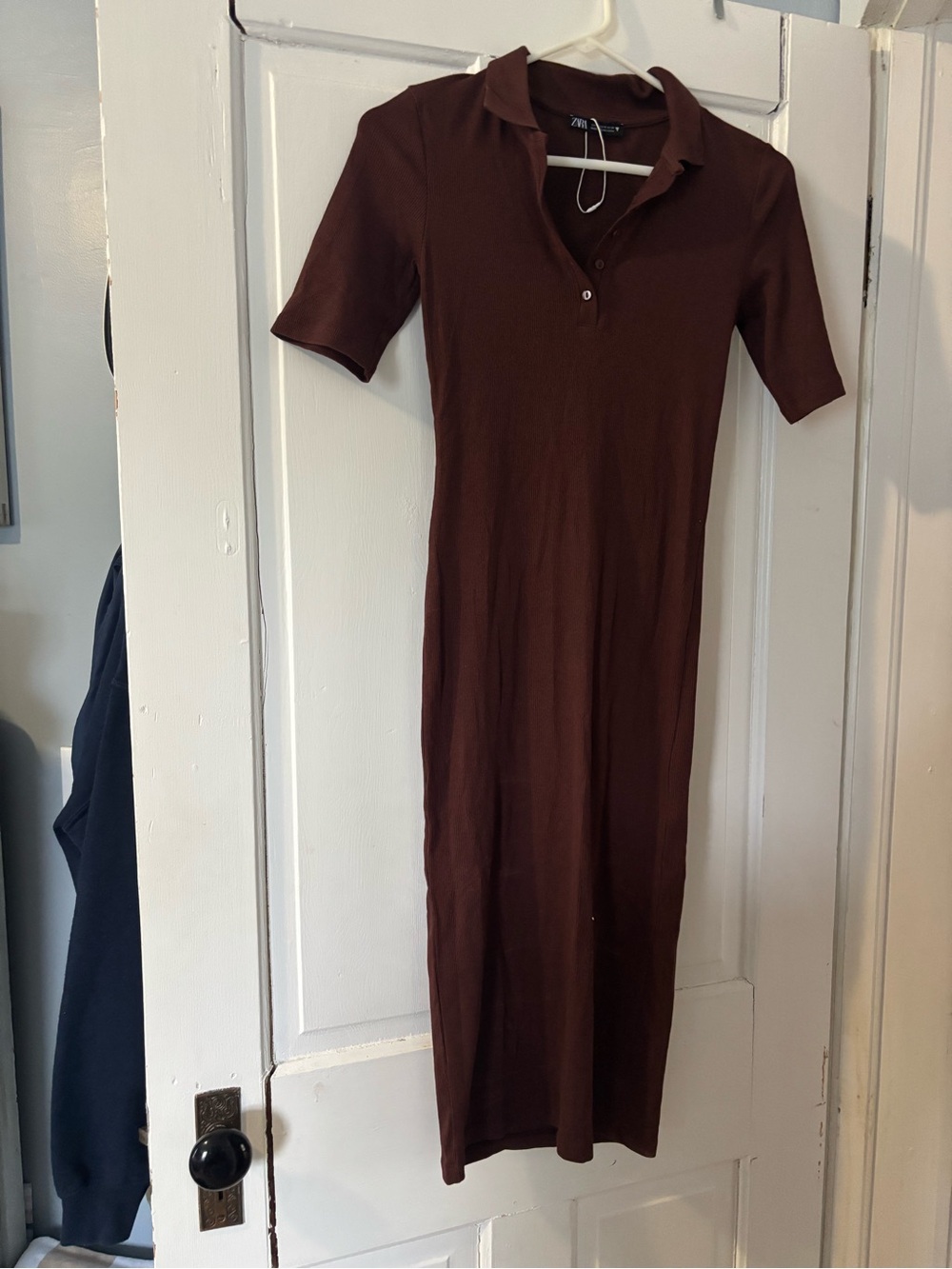 Zara Brown Polo Midi Dress with Short Sleeves